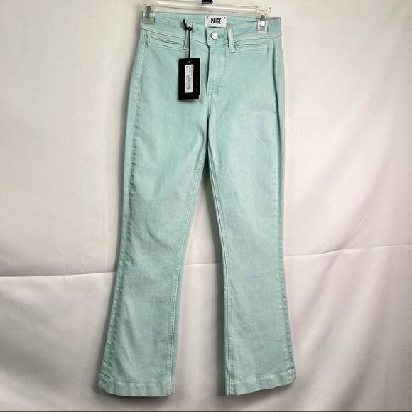 PAIGE Colette Crop Flare High Rise Slim Jeans in seafoam green Brand New size 24 - Picture 1 of 16